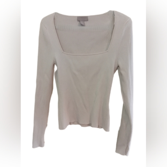 Cream Ribbed Square Neck Sweater - Picture 5 of 6